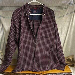Wrangler Men's Maroon Plaid Button-Down Shirt